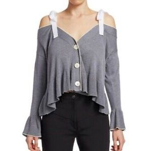 cinq a sept COLBY CASHMERE/Silk  RIBBON COLD SHOULDER CARDIGAN SWEATER
